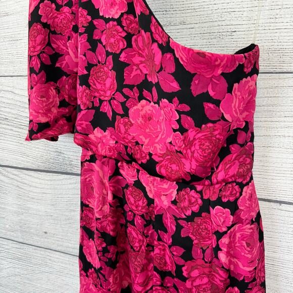 Do+Be Women's Pink & Black Floral One Shoulder Midi Dress Size Small - Picture 9 of 10